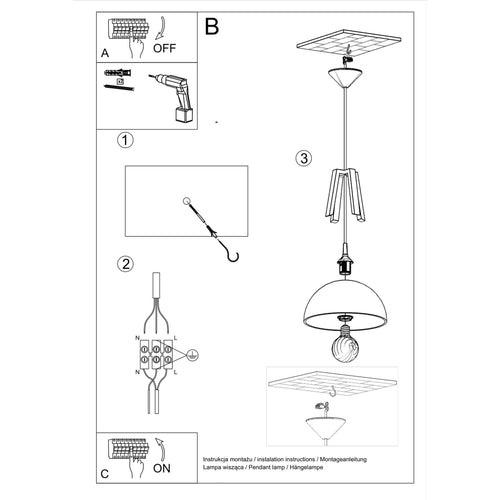 Sollux Lighting Hanglamp CASCO zwart/natuurlijk hout - 30x30x85cm
