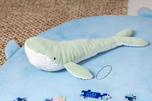 J-Line knuffelbeer Walvis - polyester - muntgroen/lichtblauw - large - set van 2
