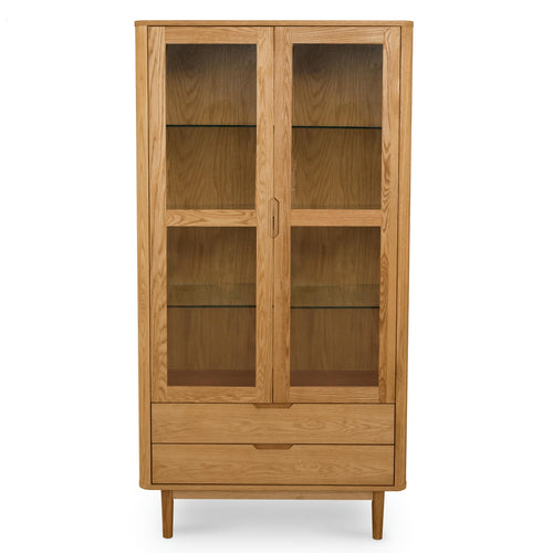 Furnhouse vitrinekast Nyborg - Natuurlijk eikenhout - MDF, Eikenfineer, Glas - 45x100x190