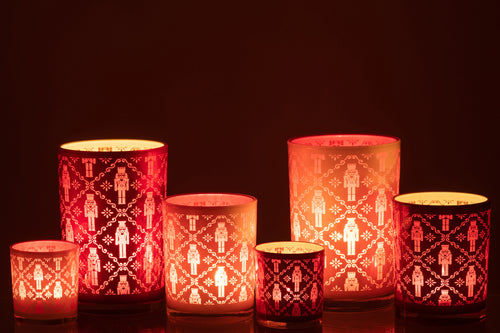 J-Line windlicht Notenkraker - glas - wit/rood - large - 2 stuks