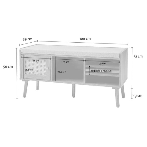 Calicosy - PALMO Bank - Licht hout - 100x39x49 cm