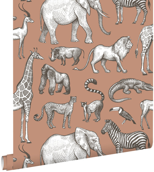 ESTAhome behang jungle dieren terracotta - 50 x 900 cm - 139512