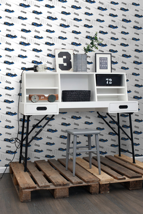 Sanders & Sanders behang race auto's blauw - 50 x 900 cm - 935355