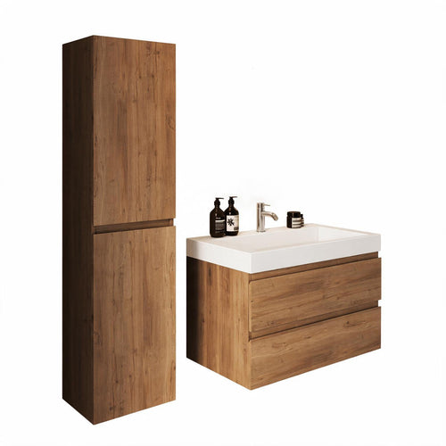 LOMAZOO badmeubelset Azuro - met kolomkast & witte wastafel - warm eiken - 80 cm