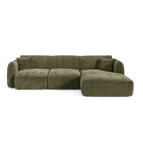 Premium Interiors - Rechthoekige hoekbank LOMI - gewaafd fluweel vintage groen 274cm