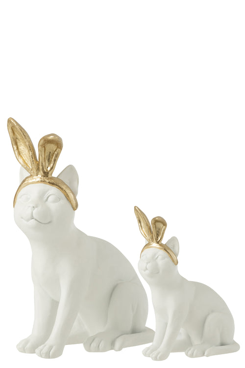 J-Line decoratie Kat Oor - polyresin - goud/wit - large