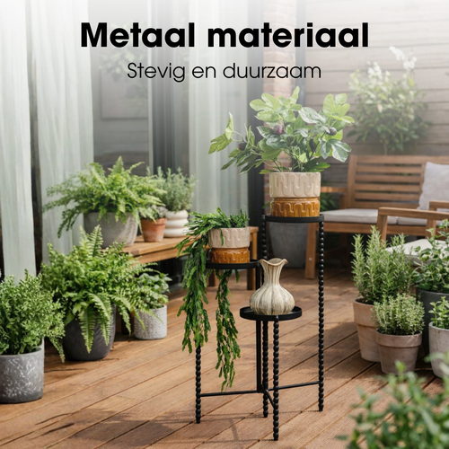 Mica Decorations Salvo Plantenrek - Plantenstandaard voor Kamerplanten - Plantentafeltje voor Binnen - Plantenonderzetter met Drie Plateaus - 40 x 40