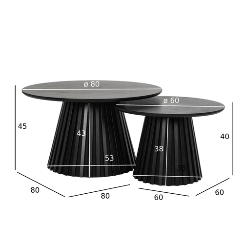 Furnhouse salontafel set Svendborg - Zwart - Ø 60/80 cm