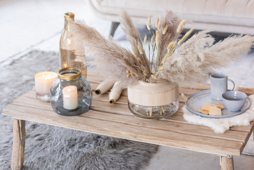 J-Line vaas Breed Laag - hout/glas - lichtbruin - 17.5 cm hoog