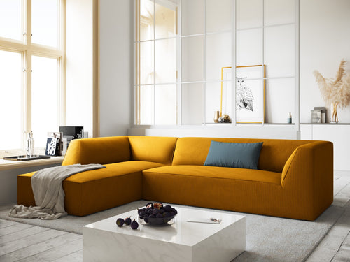 Micadoni linker hoekbank Ruby 4-zits, ribfluwelen, geel - 180x273x69cm
