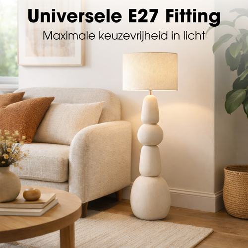 Mica Decorations Menko Vloerlamp Woonkamer - Lamp Decoratief met Lampenkap - Bureaulamp Tafellampen Woonkamer - 105 x ⌀38 cm - 60W E27 IP20 - Cream
