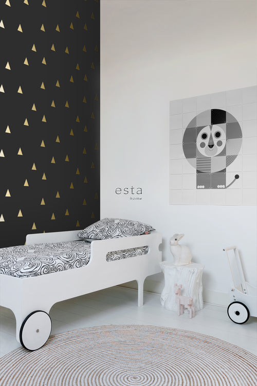 ESTAhome behang grafische driehoeken zwart en goud - 53 cm x 10.05 m - 139123 - vtwonen shop