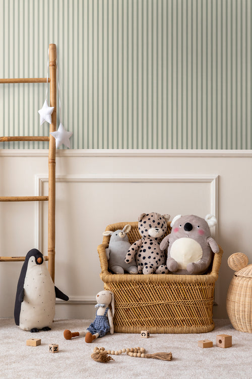 Sanders & Sanders behang geschilderde strepen vergrijsd groen - 50 x 900 cm - 935403