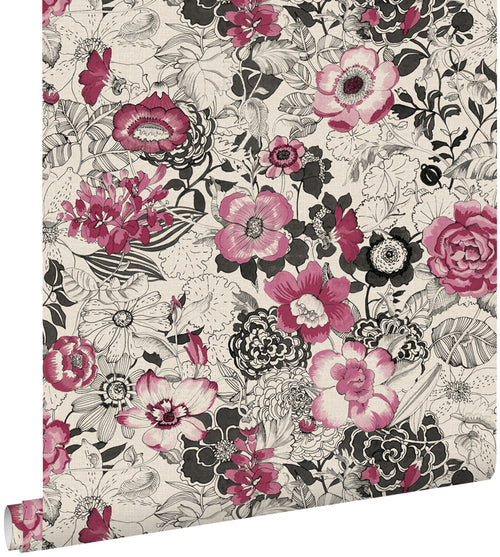 ESTAhome behang bloemen donker rood en beige - 53 cm x 10.05 m - 138505