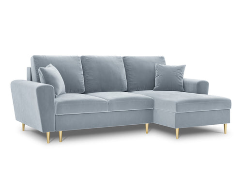 Cosmopolitan Design Converteerbare hoekbank rechts met opbergdoos Kyoto 4-zits, flueel, lichtblauw - 145x241x88cm