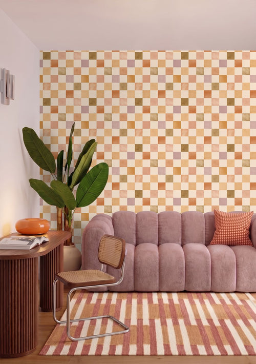 ESTAhome behang geblokt motief oranje, geel en paars - 50 x 900 cm - 132178