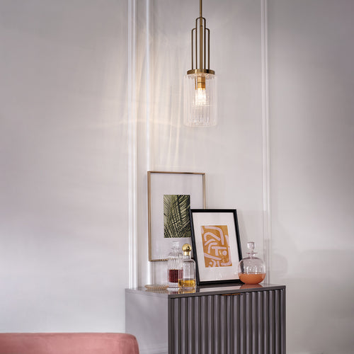 Elstead Kichler Kimrose Koepel Hangende Plafondlamp Geborsteld Natuurlijk Messing