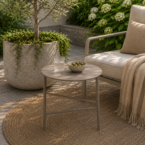 Lisomme Mila metalen tuin salontafel taupe - Ø50 cm