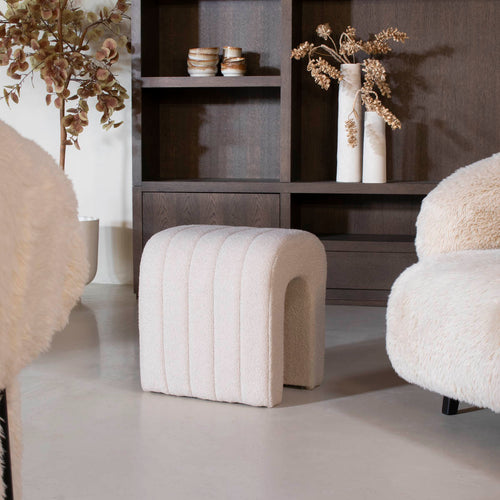 Giga Meubel Poef Sera - Taupe - Bouclé - 41x38x45cm - vtwonen shop