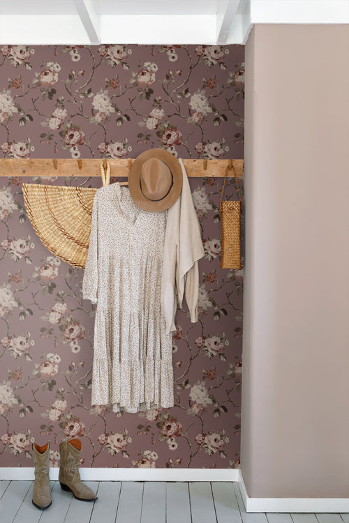 ESTAhome behang vintage bloemen aubergine paars - 50 x 900 cm - 131127 - vtwonen shop