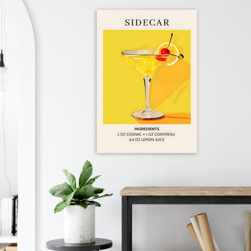 Artfulprints Poster met Lijst Sidecar cocktail II - Ingrediënten   - A4 21x29.7 cm - Geel