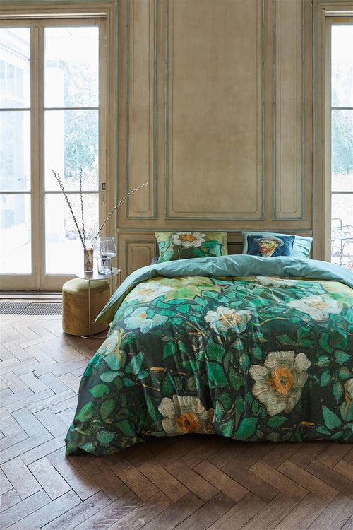 Beddinghouse x Van Gogh Museum dekbedovertrek Wild Roses - 200x200/220 cm - groen - vtwonen shop