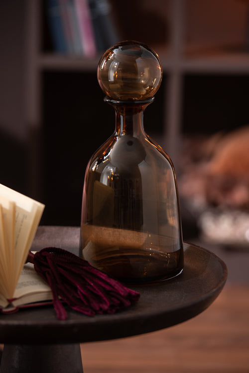 J-Line decoratie Fles + Stop Effen Laag - glas - bruin - small - vtwonen shop