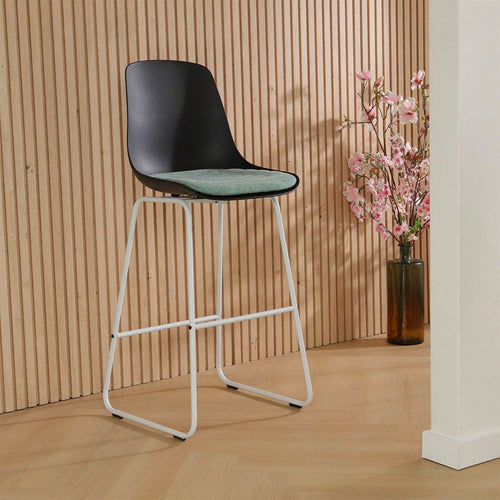 Nolon Nino-Liv Barkruk Zwart - Zacht Groen Kussen - Wit Frame - 75 cm