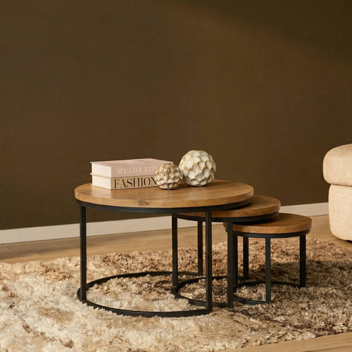 Starfurn Salontafel Dakota - Rond Naturel Hout - Set van 3