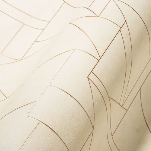 Livingwalls behang grafisch motief wit, crème en bronze - 53 cm x 10.05 m - AS-391181
