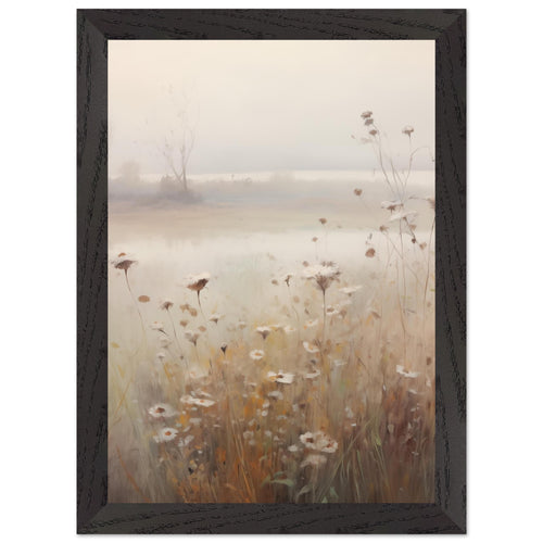 Artfulprints Poster met Lijst Foggy flowerfield 1   - A4 21x29.7 cm - Taupe