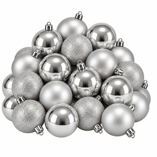 Mica Decorations Kerstballenset Zilver 27 Stuks Ø8 cm - Onbreekbare Kerstballen van Gerecycled Polystyreen - Stevige Kerstversiering met Mat en