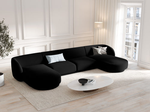 Micadoni Panoramische bank Miley 5-zits, flueel, zwart - 156x330x70cm