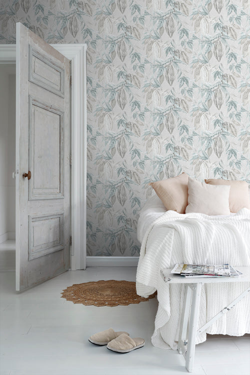 Sanders & Sanders behang bladeren vergrijsd blauw - 53 cm x 10 m - 640218 - vtwonen shop