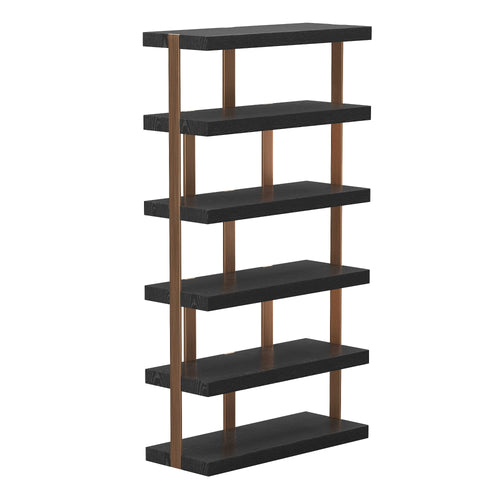 Sia Home - Boekenkast ATLAS - MDF met zwart eikenfineer en geborsteld bronzen metalen afwerking - Zwart hout en brons - 110cm