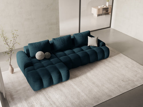 Cosmopolitan Design Uitklapbare hoekbank links met opbergdoos Linz 3-zits, flueel diepe olie - 142x275x84cm