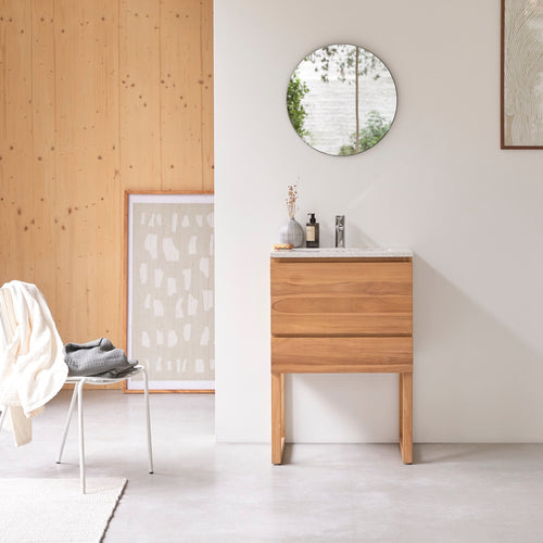 Tikamoon Badkamermeubel van massief teakhout en moon premium terrazzo 60 cm - Lichtbruin - vtwonen shop