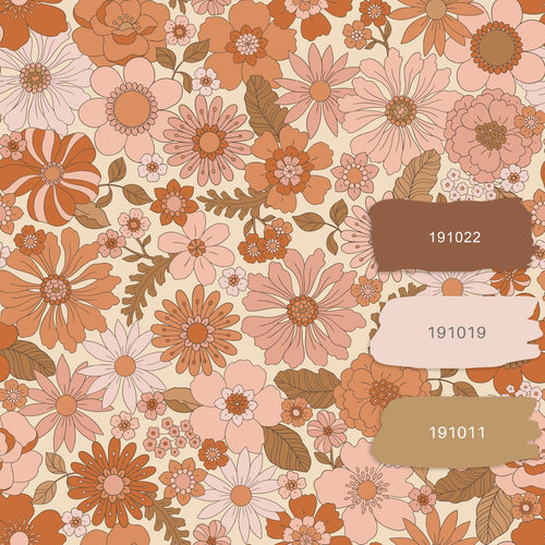 ESTAhome behang retro bloemen terracotta roze en oranje - 53 cm x 10.05 m - 130962