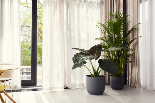 elho vibes fold rond 40 antraciet | Bloempot | Modern decoratief ribpatroon