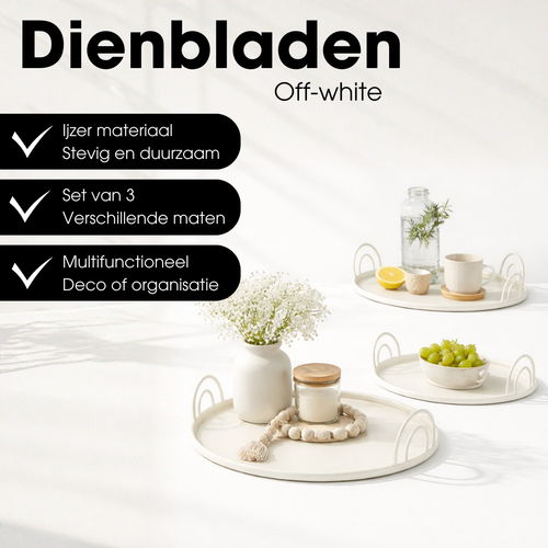 Mica Decorations Dienblad met Handgrepen - Set van 3 - Decoratie Woonkamer - Ook leuk als Kaarsenplateau, Onderzetter of Plantenonderzetter - IJzer -