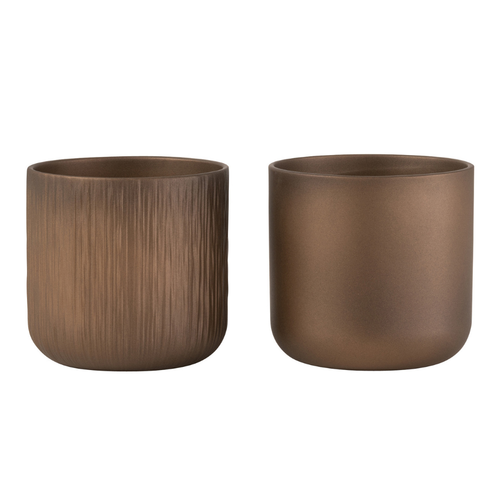J-Line bloempot Gen - keramiek - goud/koper - medium - 2 stuks - Ø 15 cm - vtwonen shop
