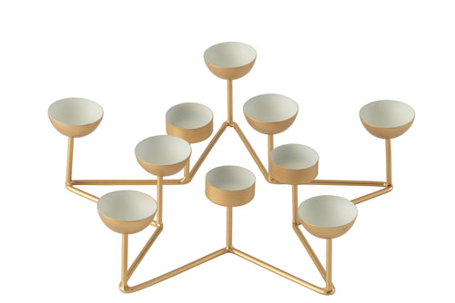 J-Line theelichthouder Ster - metaal- wit/goud