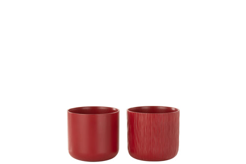 J-Line bloempot Gen - keramiek - rood - small - 2 stuks - Ø 13.5 cm - vtwonen shop