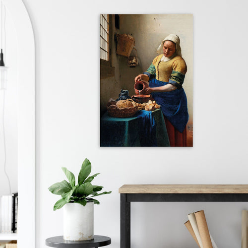 Artfulprints Canvas Johannes Vermeer – Het melkmeisje canvas - 40x60 cm - Geel