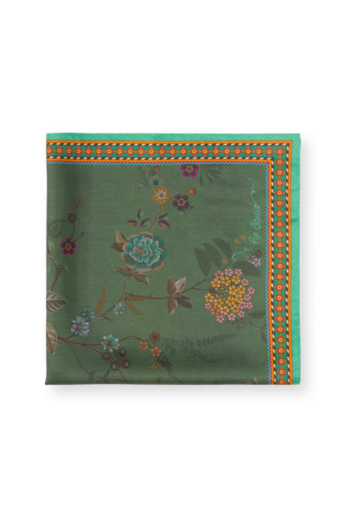 Pip Studio Sjaal Bodhi Flower Dames - Donkergroen - 53x53 cm