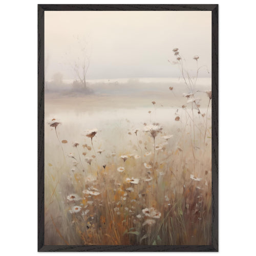 Artfulprints Poster met Lijst Foggy flowerfield 1   - 50x70 cm - Taupe