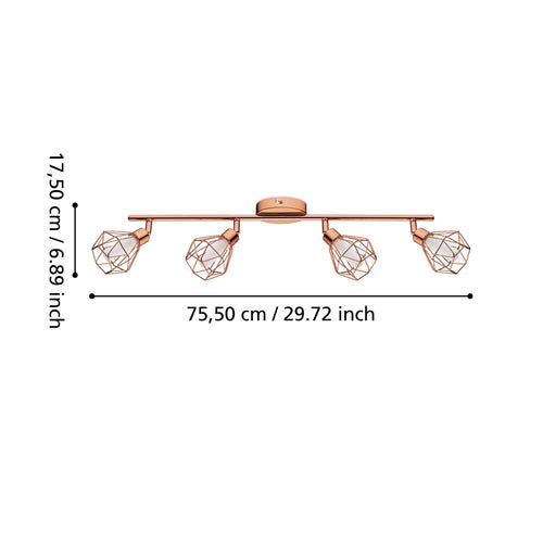 EGLO opbouwspot Zapata - led - 63.5 cm - koper - vtwonen shop