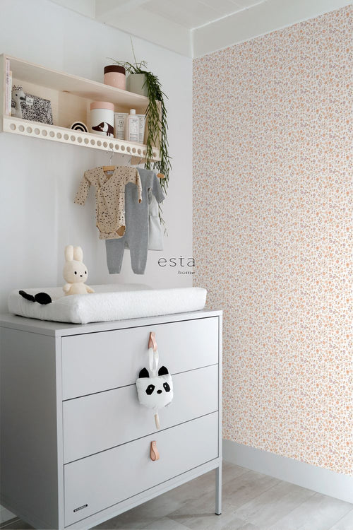 ESTAhome behang bloemetjes roze, terracotta en paars - 53 cm x 10.05 m - 139579