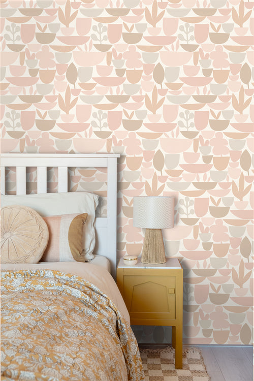 ESTAhome behang aardewerk en planten beige - 50 x 900 cm - 131072 - vtwonen shop