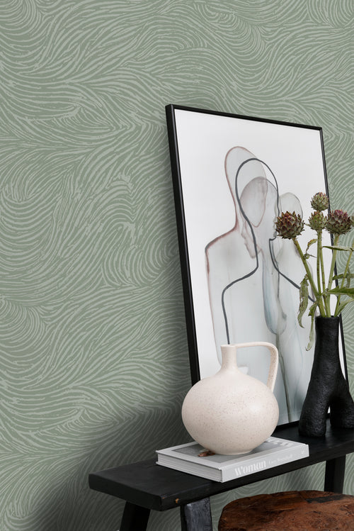 ESTAhome behang 3d golvende lijnen vergrijsd mintgroen - 50 x 900 cm - 139663 - vtwonen shop